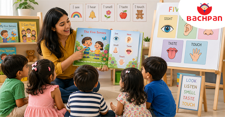 Preschool activities designed to teach children about the five senses through interactive learning