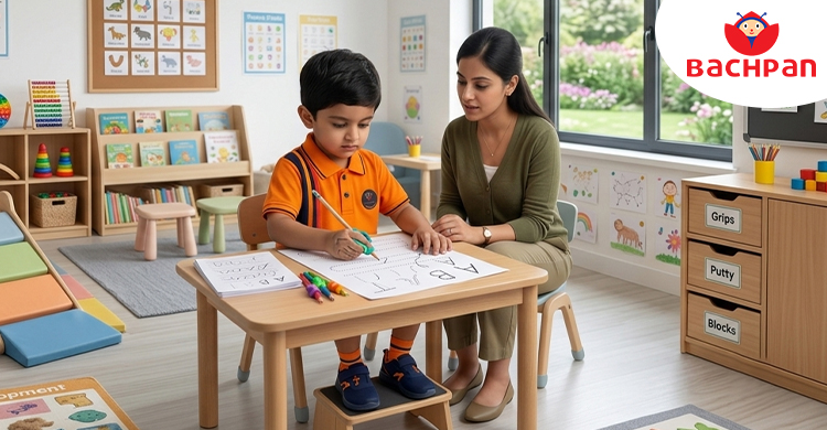 Child showing difficulty controlling pencil movements while writing