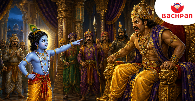 Lord Krishna confronting King Kansa in the famous Mathura story