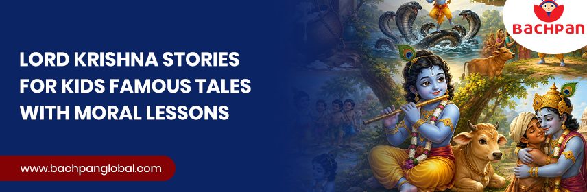 Lord Krishna Stories for Kids featuring famous tales from his childhood and life