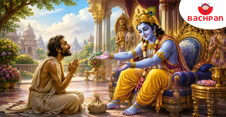 Krishna and Sudama meeting as childhood friends