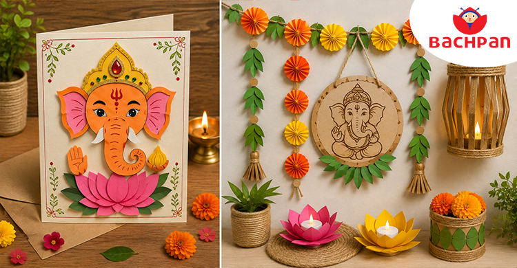 Child-friendly Ganesh Chaturthi greeting card featuring Lord Ganesha