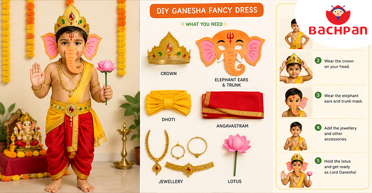 Children participating in a Lord Ganesha fancy dress activity at school
