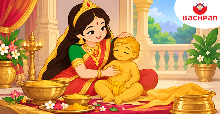 Goddess Parvati creating Lord Ganesha from clay in the Ganesh Chaturthi story