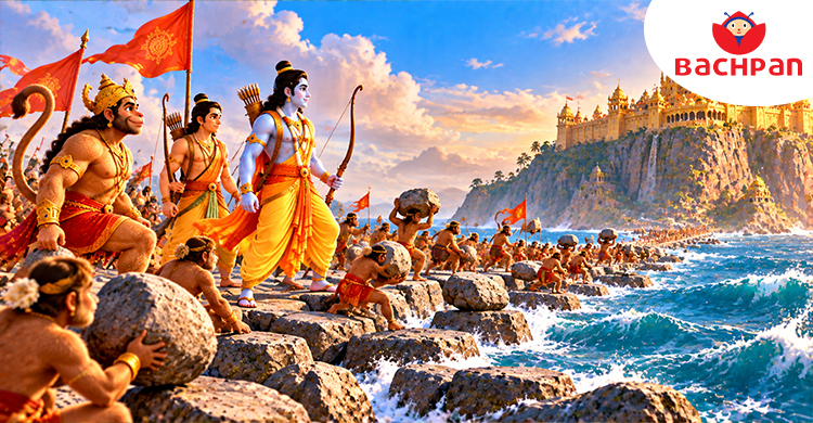 Lord Rama and his allies journey toward Lanka to rescue Sita