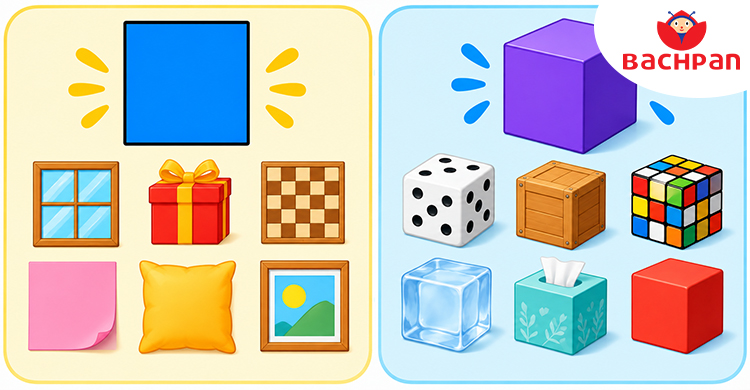 Square shape objects for kids with familiar everyday examples