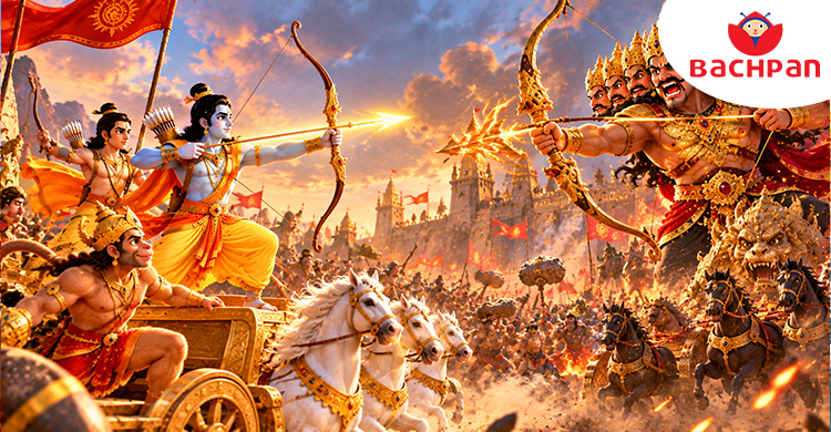 Rama and Ravana facing each other in the final battle