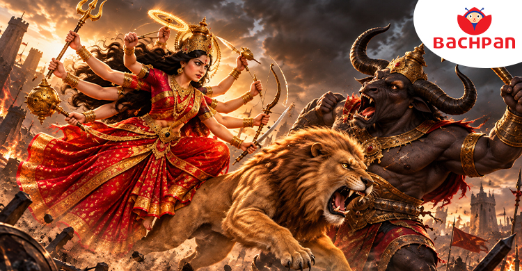 Goddess Durga and Mahishasura in the traditional Navratri story