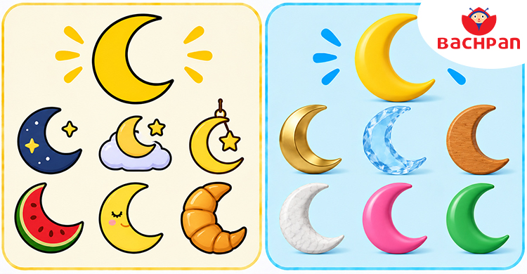 Crescent shape objects for kids exploring unique shape names