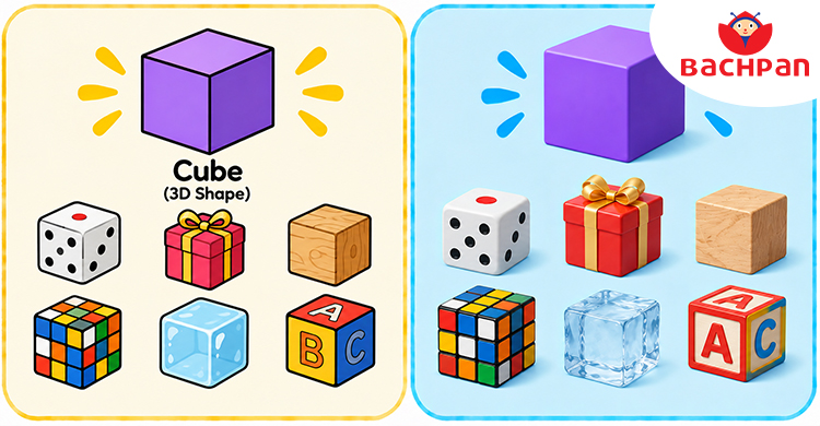 Cube-shaped objects for children with everyday examples
