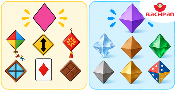 Diamond shape objects for kids to recognize and learn