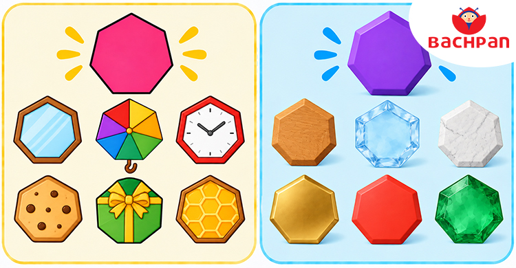 Heptagon shape objects for kids learning different shape names