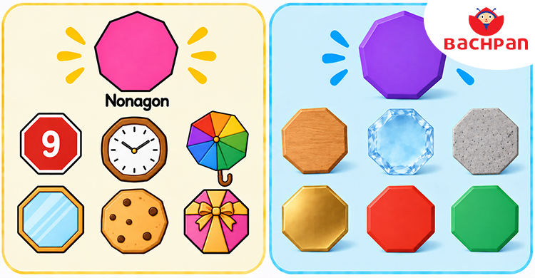 Nonagon shape objects helping kids learn shape names and nine-sided shapes