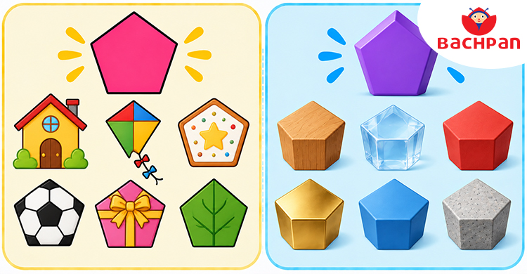 Pentagon shape objects helping kids learn shape names and five-sided shapes