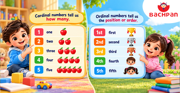 Comparison of cardinal and ordinal numbers showing quantity and position