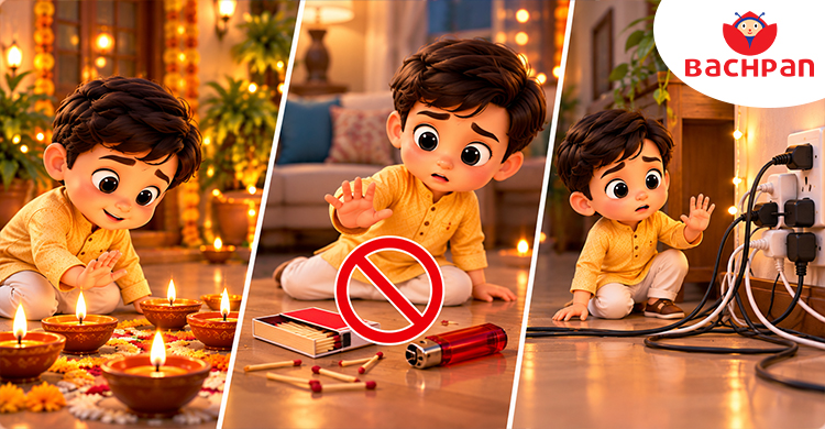 Children staying safe around Diwali lights and electrical decorations