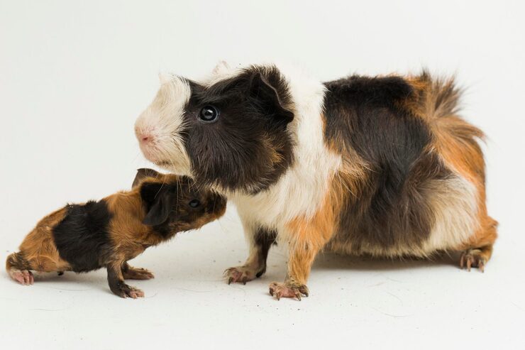 A guinea pig with its young pups