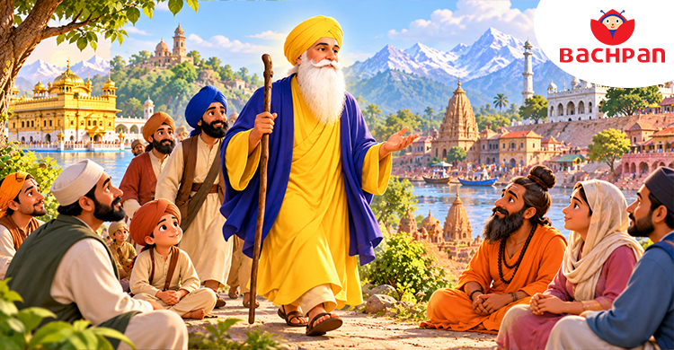 Guru Nanak Dev Ji travelling to share his message of equality and compassion