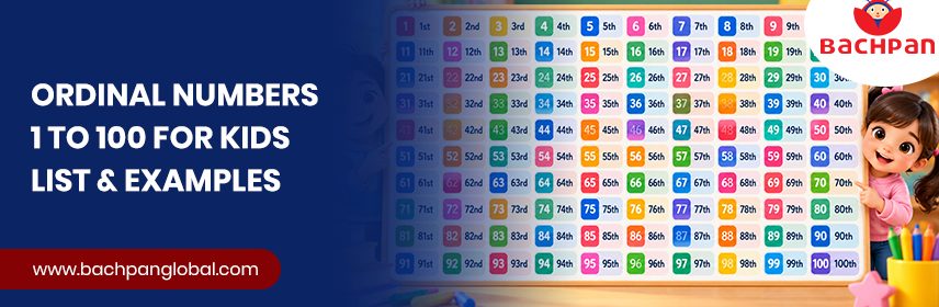 Ordinal numbers 1 to 100 for kids with a list and examples
