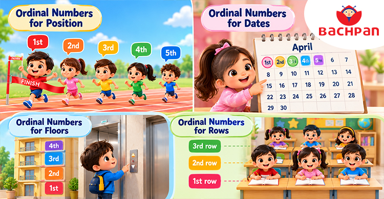 Ordinal numbers examples showing first, second, third, and other positions