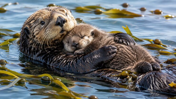 Otter and pups – animals and their babies names for kids