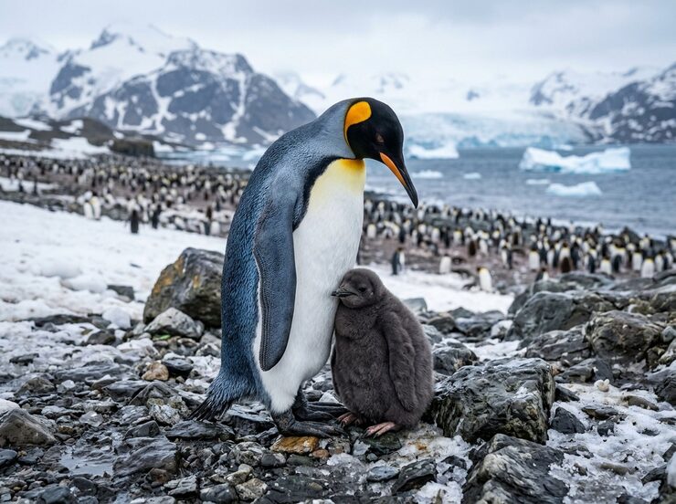 Penguin and chick – baby animal names for kids