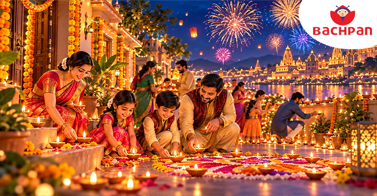 People lighting diyas to celebrate the festival of Diwali