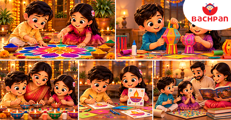 Kids enjoying creative Diwali activities without firecrackers