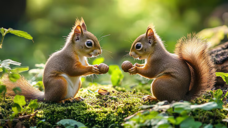 A squirrel caring for its young kit