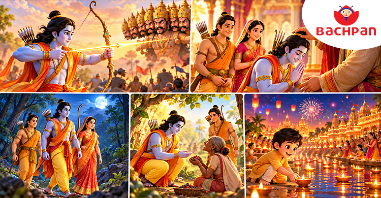 Diwali story for kids teaches important lessons about good, courage, and kindness